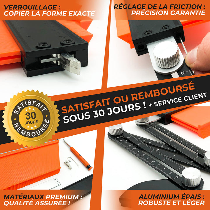 Jauge de Contour 25cm PRO + Bras de Placement [ +CRAYON CHANTIER +NOTICE FR]