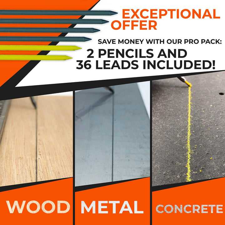 Pro Pack: 2 Carpenter Pencils + 38 Multi-Surface Leads + Sharpener