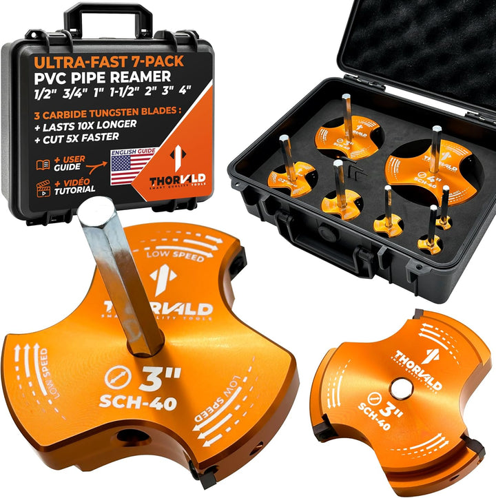 PVC Pipe Reamer TriForce — 7 Sizes with Tungsten Carbide Blades [Fitting Saver]
