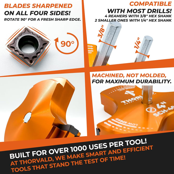 PVC Pipe Reamer TriForce — 7 Sizes with Tungsten Carbide Blades [Fitting Saver]