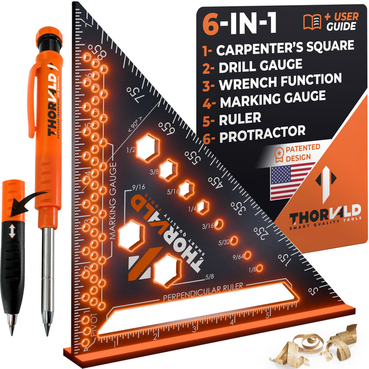 6-in-1 Carpenter Square 7-inch (1/16-inch Precision) [+ Carpenter Pencil]