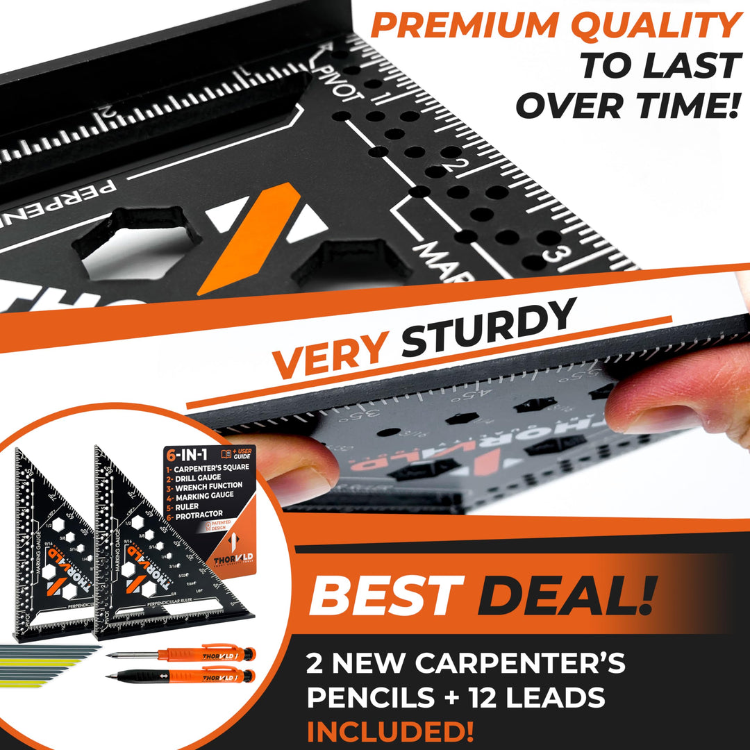Pro Pack: 2 Carpenter Squares 7-inch + 2 Pencils + 12 Leads