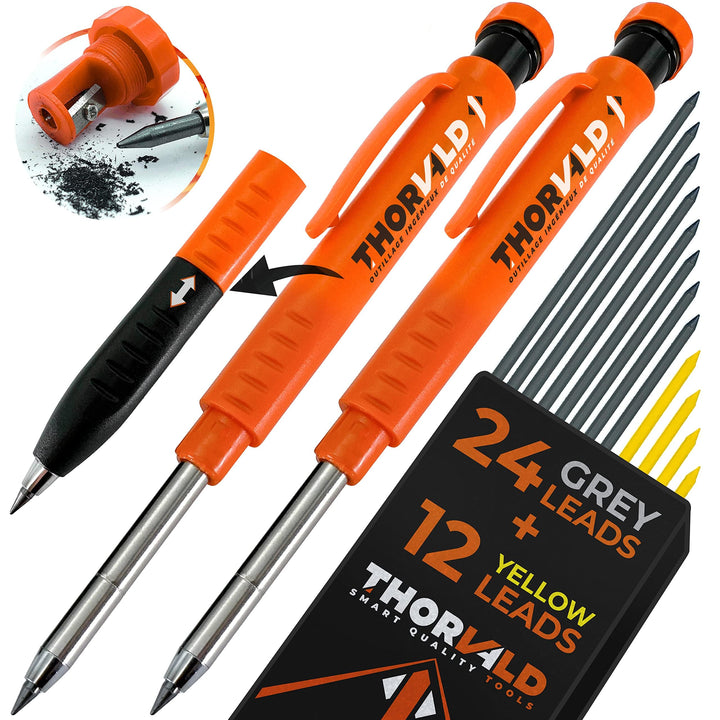 Pro Pack: 2 Carpenter Pencils + 38 Multi-Surface Leads + Sharpener