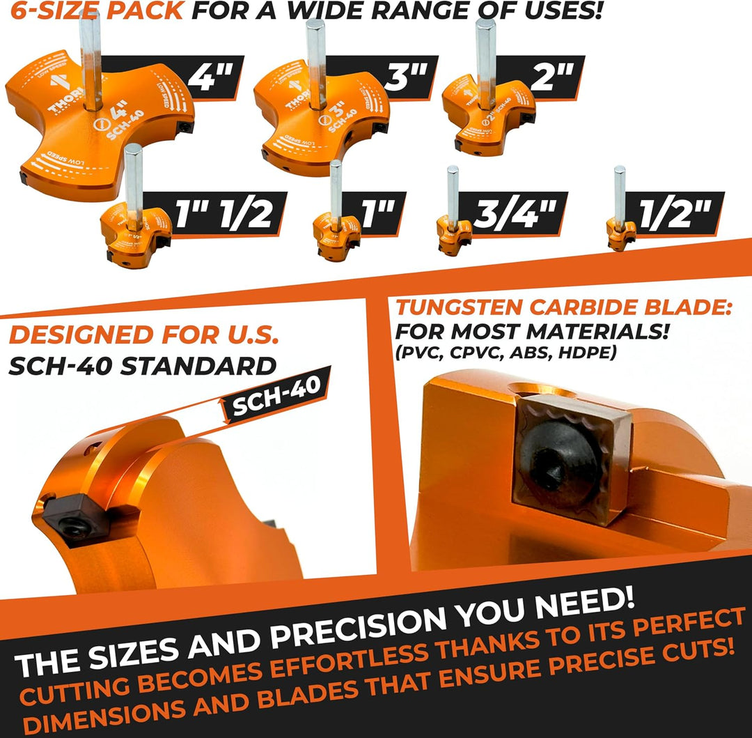 PVC Pipe Reamer TriForce — 7 Sizes with Tungsten Carbide Blades [Fitting Saver]