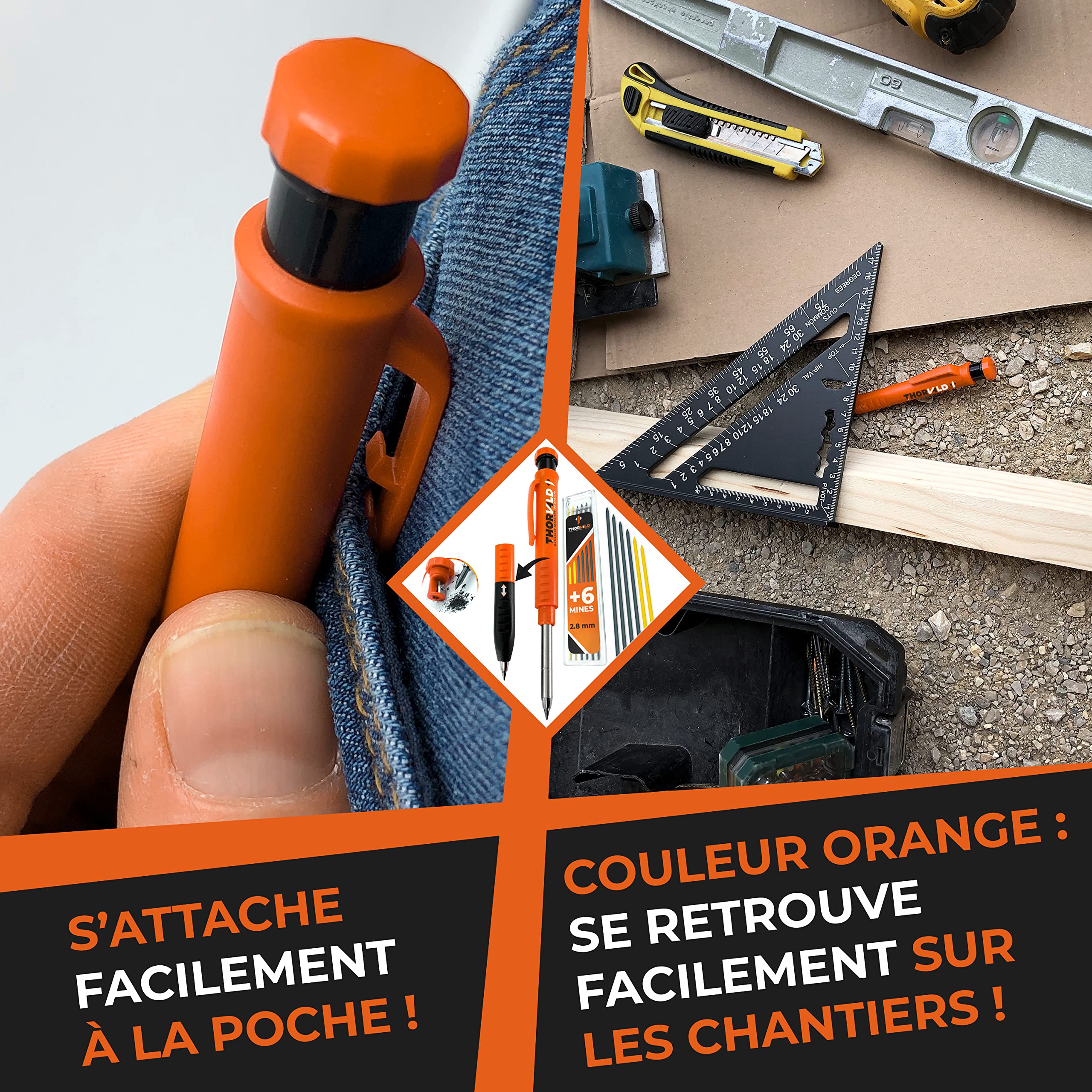 Crayon de chantier Thorvald — taille-mine intégré