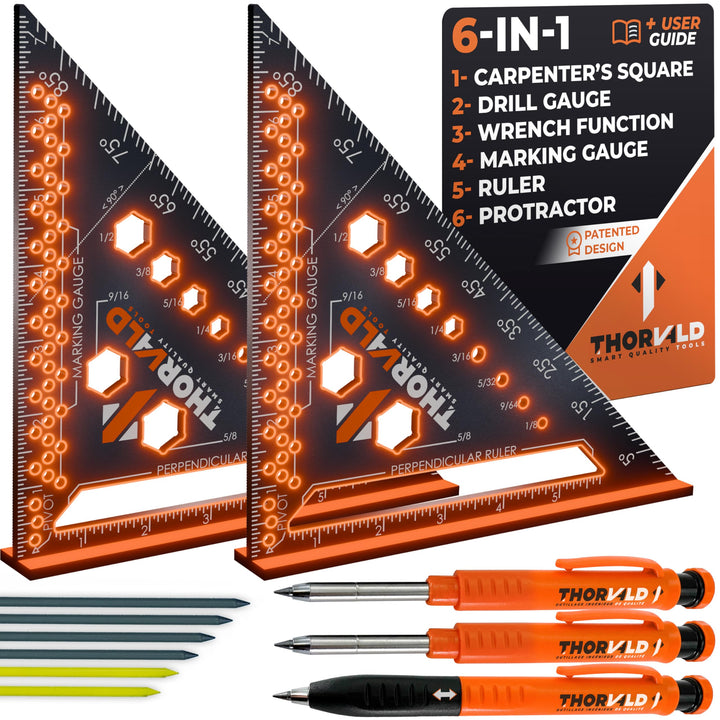 Pro Pack: 2 Carpenter Squares 7-inch + 2 Pencils + 12 Leads
