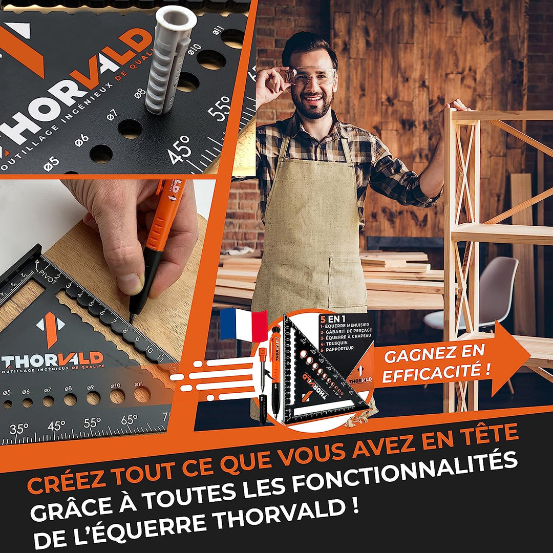 Équerre menuisier Thorvald — les 5 fonctions