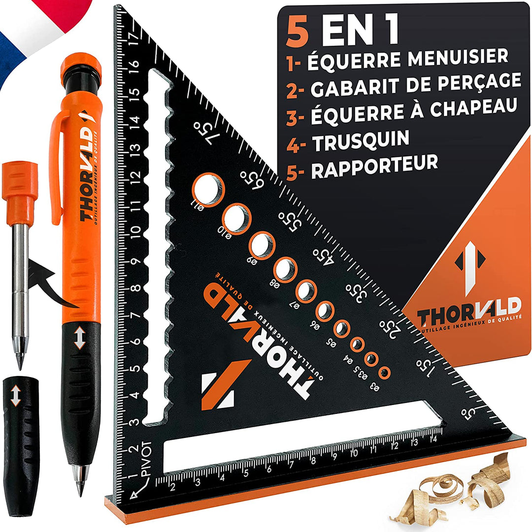 Équerre menuisier 5-en-1 180 mm Thorvald avec crayon — vue principale