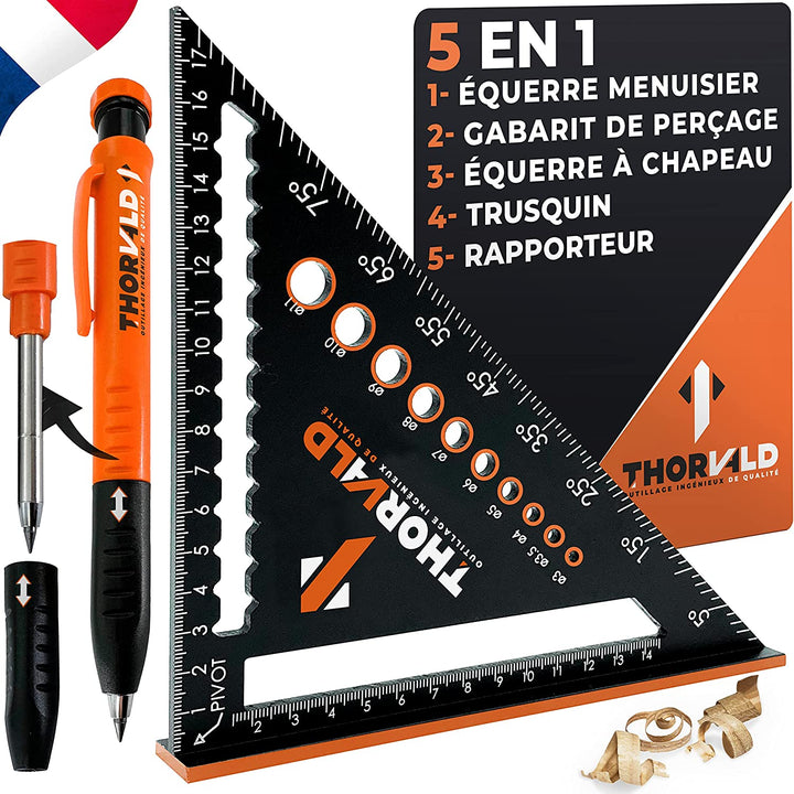 Équerre menuisier 5-en-1 180 mm Thorvald avec crayon — vue principale