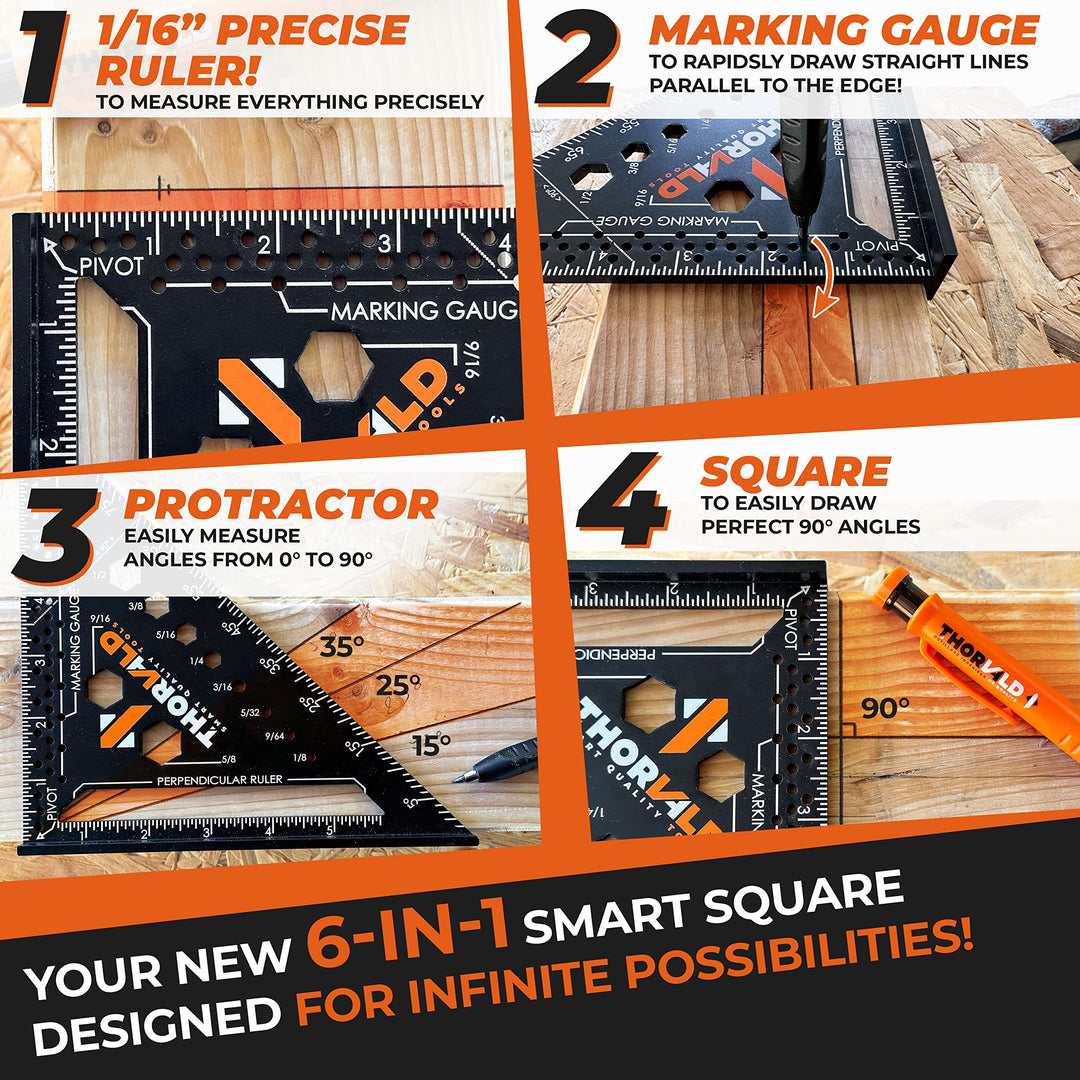 Pro Pack: 2 Carpenter Squares 7-inch + 2 Pencils + 12 Leads
