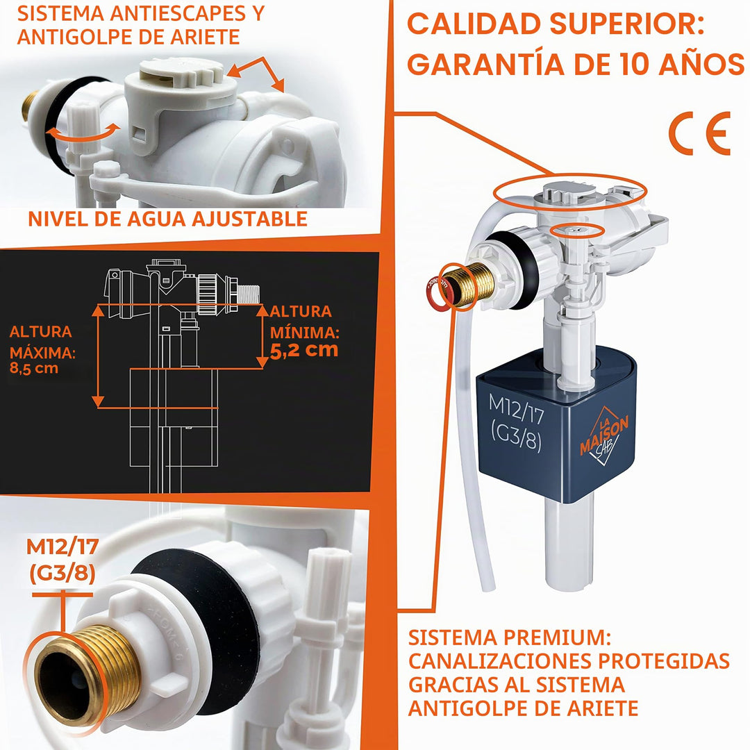 Boya Cisterna WC Ultra Rápida (Incluye Junta + Filtro + Instrucciones) – Mecanismo Horizontal con Grifo – Garantía 10 Años