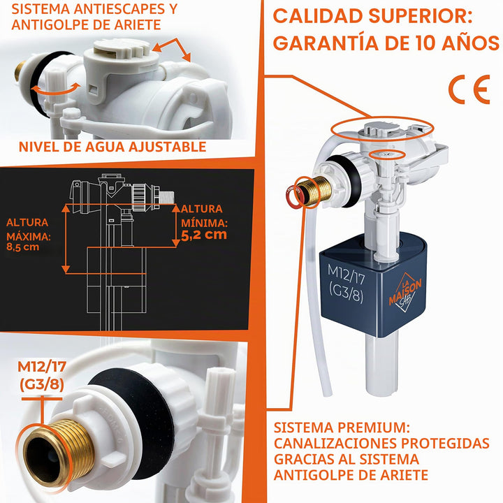 Boya Cisterna WC Ultra Rápida (Incluye Junta + Filtro + Instrucciones) – Mecanismo Horizontal con Grifo – Garantía 10 Años