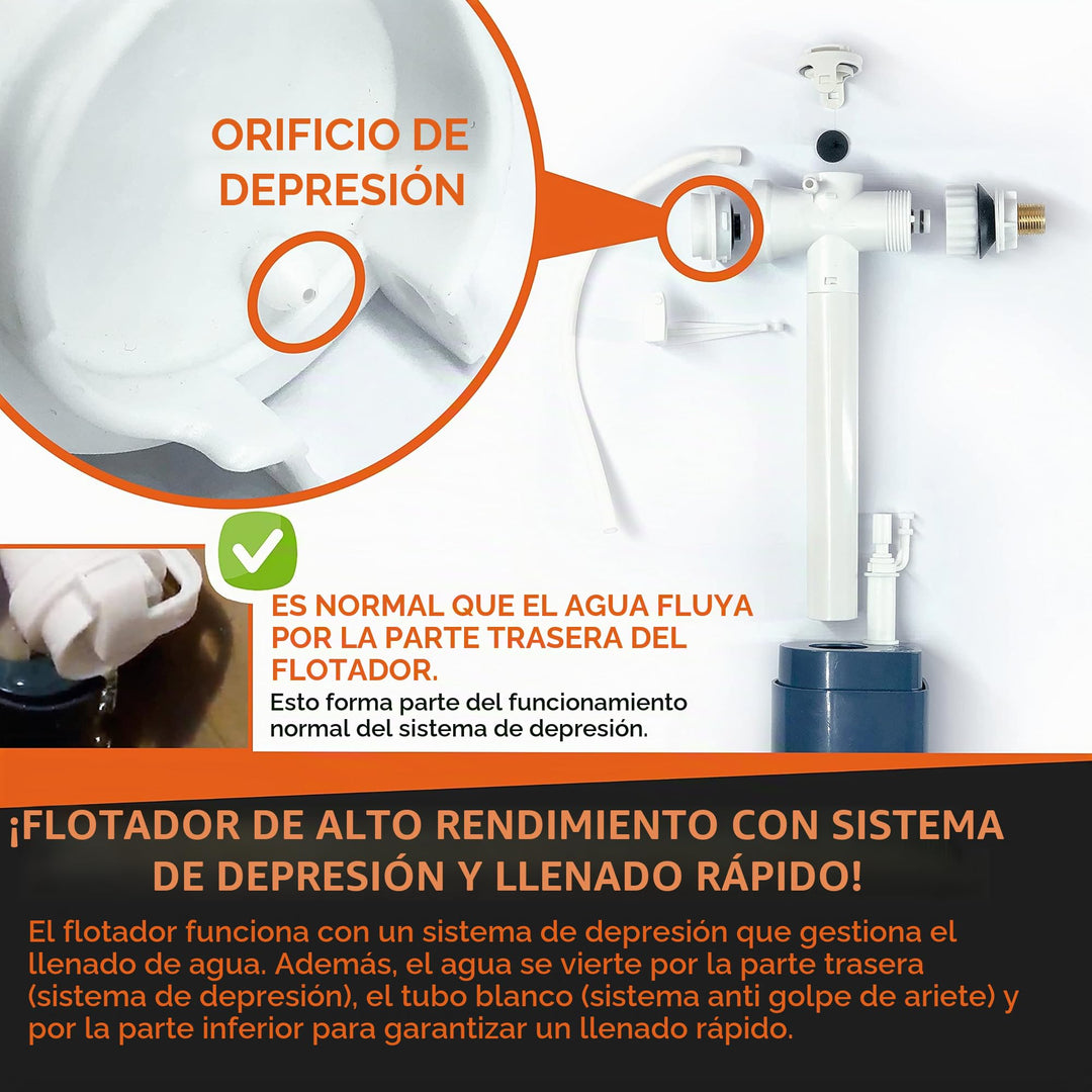 Boya Cisterna WC Ultra Rápida (Incluye Junta + Filtro + Instrucciones) – Mecanismo Horizontal con Grifo – Garantía 10 Años