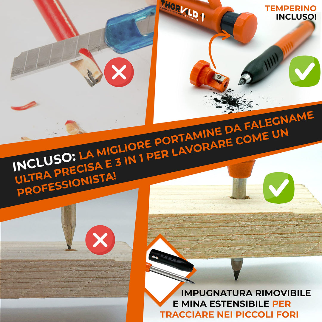 THORVALD Squadra da Falegname MULTIFUNZIONE 180 mm [+PORTA MINE +ISTRUZIONI] Metallo Righello Trusquino Goniometro Angoli 45-90°/Attrezzi da Lavoro/Guida per Tracciatura Falegnameria Utensili