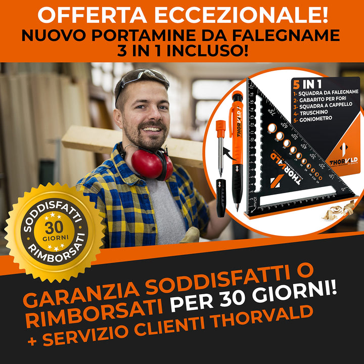 THORVALD Squadra da Falegname MULTIFUNZIONE 180 mm [+PORTA MINE +ISTRUZIONI] Metallo Righello Trusquino Goniometro Angoli 45-90°/Attrezzi da Lavoro/Guida per Tracciatura Falegnameria Utensili