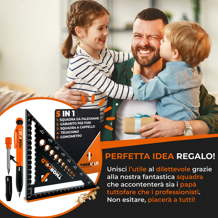 THORVALD Squadra da Falegname MULTIFUNZIONE 180 mm [+PORTA MINE +ISTRUZIONI] Metallo Righello Trusquino Goniometro Angoli 45-90°/Attrezzi da Lavoro/Guida per Tracciatura Falegnameria Utensili