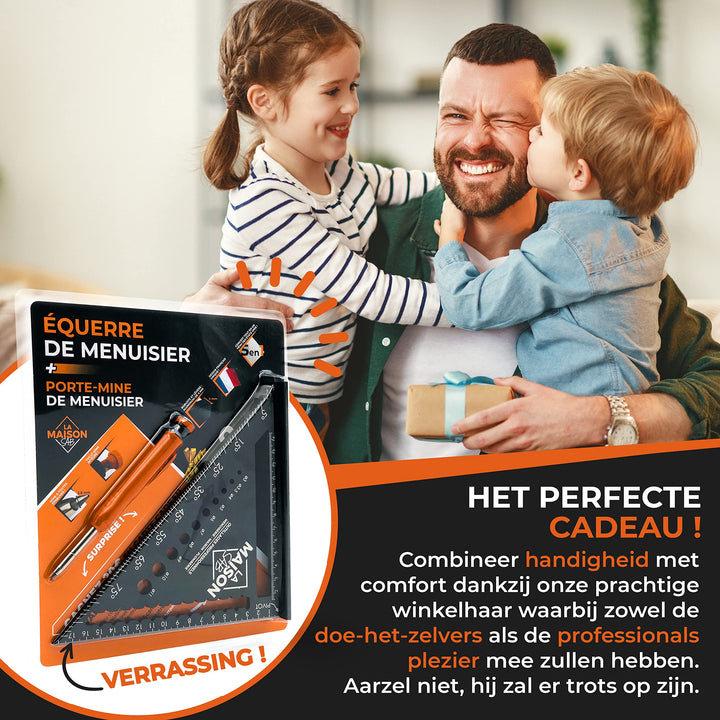 THORVALD 5-in-1 Timmermanswinkel 180 mm + Timmermanspotlood — Multifunctioneel: Aanstrijker/Gradenboog/Boorsjabloon/Winkelhaak — Aluminium