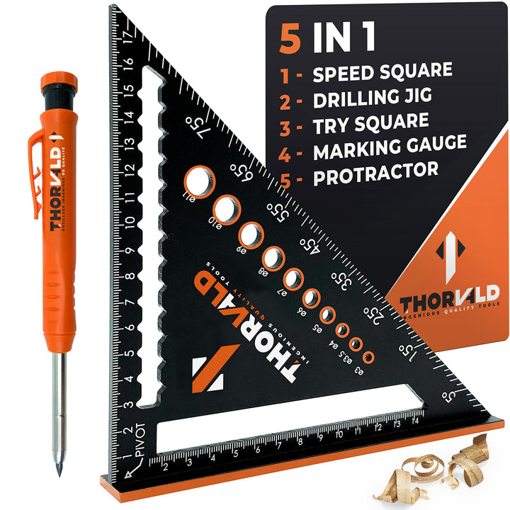 THORVALD 5 in 1 Speed Square 180 mm + Carpenter&