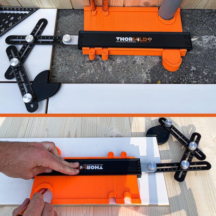 Medidor de contornos 250 mm de alta calidad + brazo de colocación [ pantalla de estrás + instrucciones F] Herramientas medidor bloqueable para trazar, plantilla de corte y duplicado, forma de baldosas