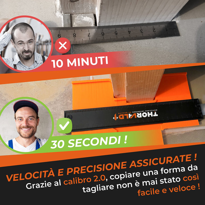 NUOVO Replicatore di Contorno PRO 25 cm + Braccio di Posizionamento [+ MATITA FALEGNAME +ISTRUZIONI] - Calibro per Contorni Regolabile + Replicatore di Forme per Piastrelle e Parquet