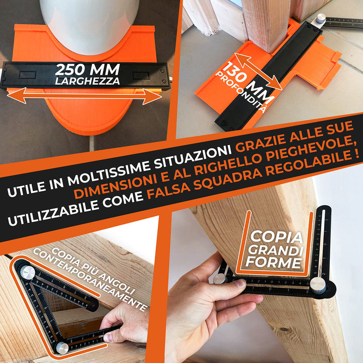 NUOVO Replicatore di Contorno PRO 25 cm + Braccio di Posizionamento [+ MATITA FALEGNAME +ISTRUZIONI] - Calibro per Contorni Regolabile + Replicatore di Forme per Piastrelle e Parquet