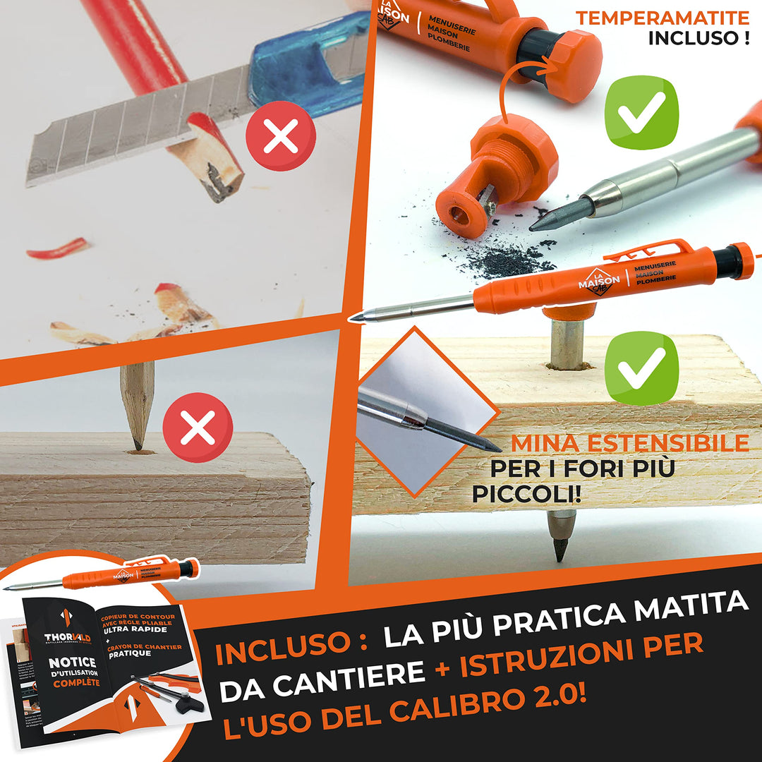 NUOVO Replicatore di Contorno PRO 25 cm + Braccio di Posizionamento [+ MATITA FALEGNAME +ISTRUZIONI] - Calibro per Contorni Regolabile + Replicatore di Forme per Piastrelle e Parquet