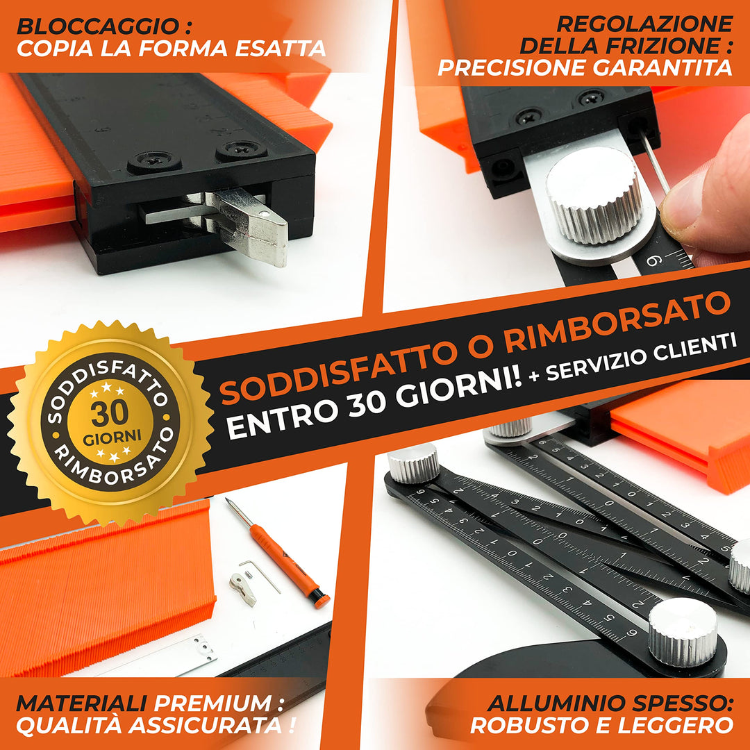 NUOVO Replicatore di Contorno PRO 25 cm + Braccio di Posizionamento [+ MATITA FALEGNAME +ISTRUZIONI] - Calibro per Contorni Regolabile + Replicatore di Forme per Piastrelle e Parquet