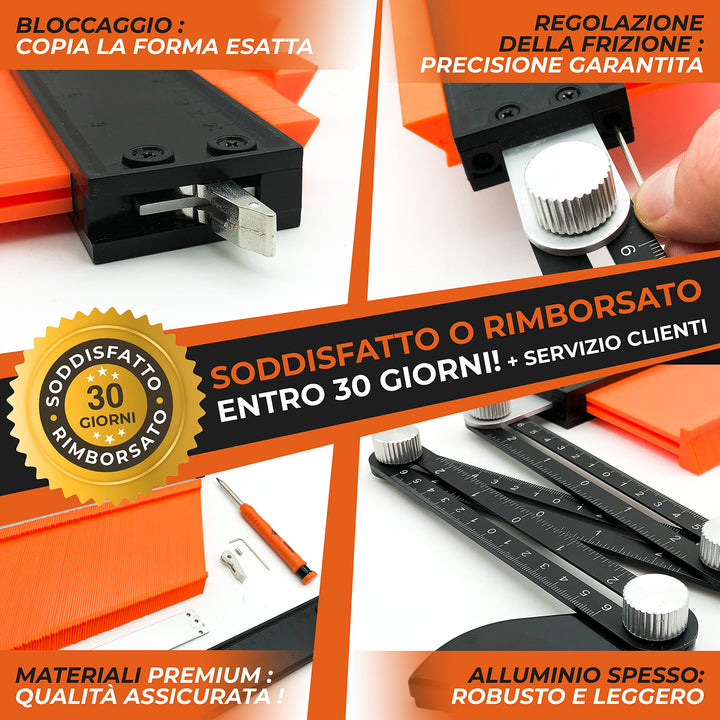 NUOVO Replicatore di Contorno PRO 25 cm + Braccio di Posizionamento [+ MATITA FALEGNAME +ISTRUZIONI] - Calibro per Contorni Regolabile + Replicatore di Forme per Piastrelle e Parquet