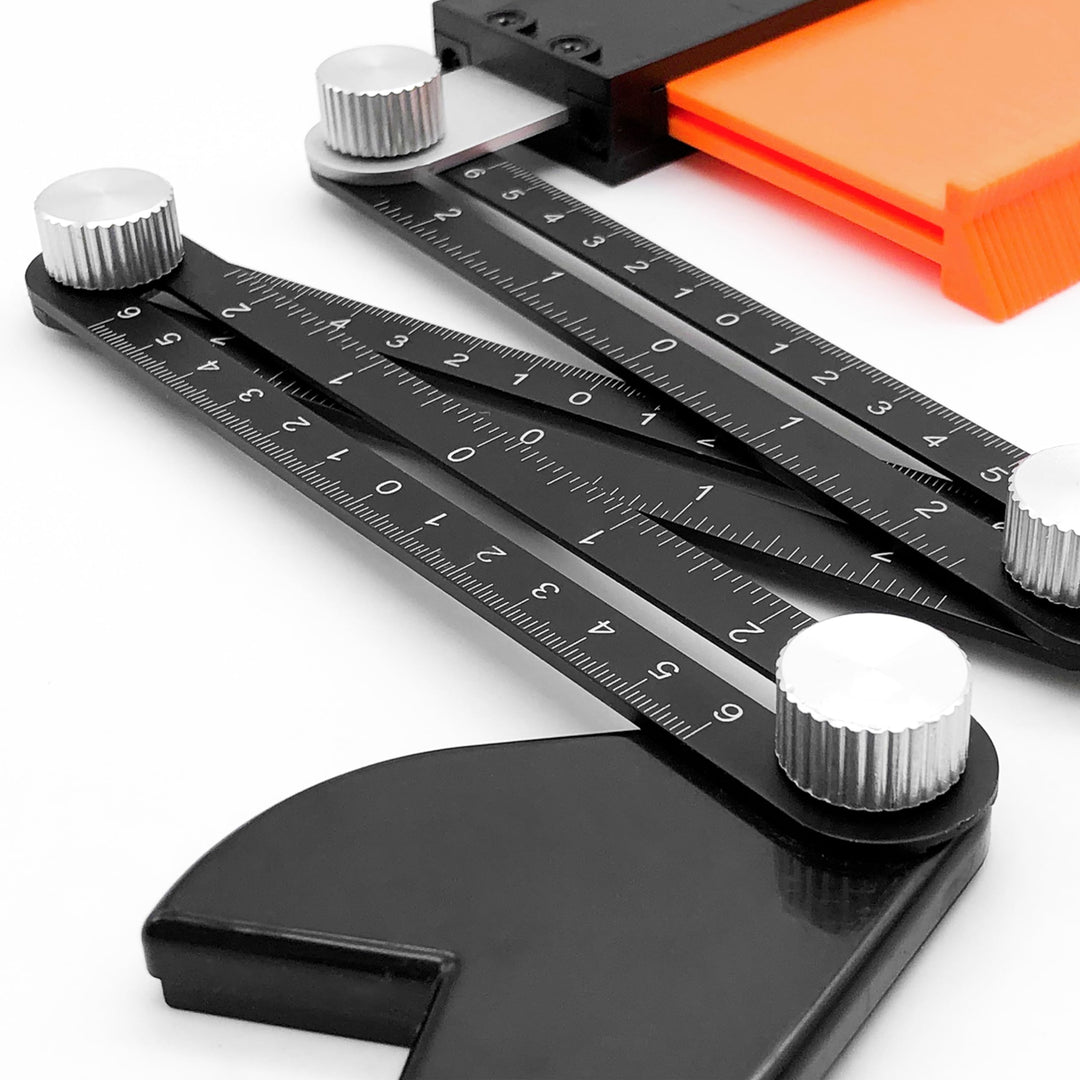 THORVALD Tool Contour Gauge with Lock and Angle Template – 25 cm Contour Gauge Contour Stencil for Tiles, Parquet, Laminate – Includes Deep Hole Marker + Instructions – Contour Pickup with Lock