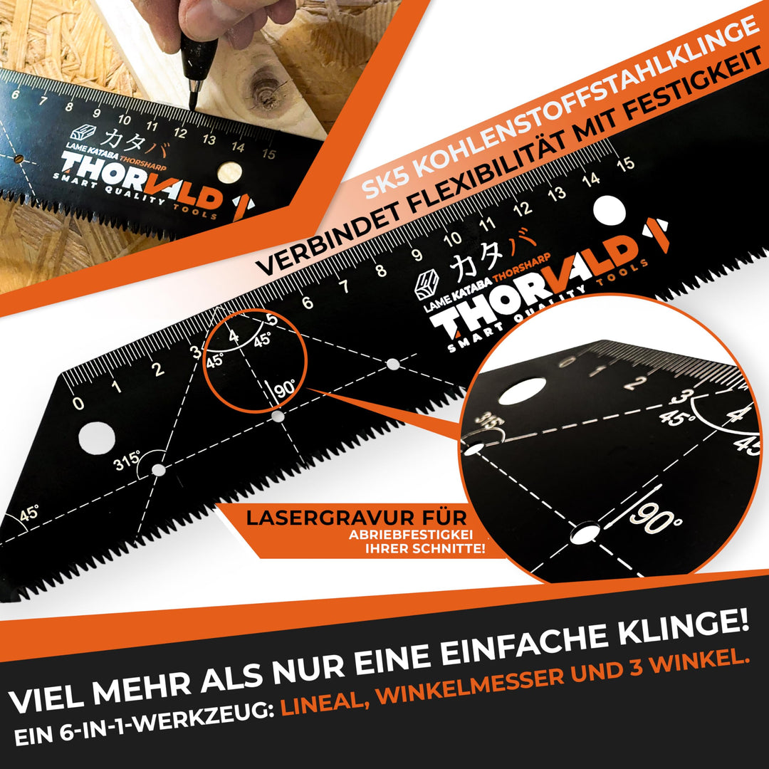 THORVALD Japansäge klappbar 240mm - Inkl. Tieflochmarker - Hochpräzise Profi Handsäge Holz &amp; PVC - Vielseitige Holzsäge Feinsäge Zugsäge Klappsäge Outdoor