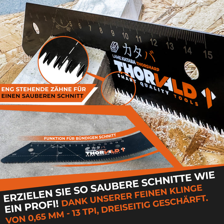 THORVALD Japansäge klappbar 240mm - Inkl. Tieflochmarker - Hochpräzise Profi Handsäge Holz &amp; PVC - Vielseitige Holzsäge Feinsäge Zugsäge Klappsäge Outdoor