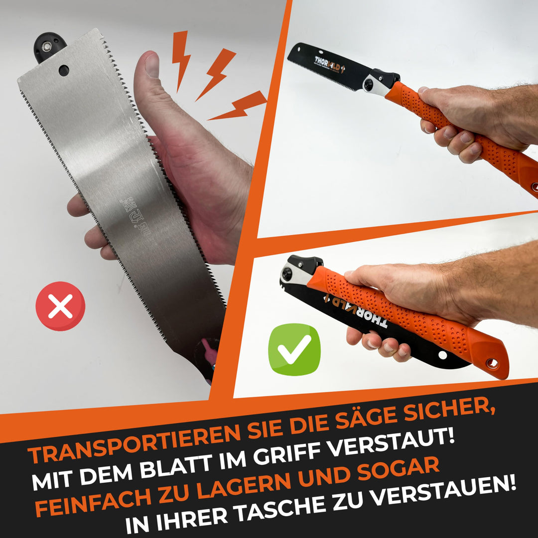 THORVALD Japansäge klappbar 240mm - Inkl. Tieflochmarker - Hochpräzise Profi Handsäge Holz &amp; PVC - Vielseitige Holzsäge Feinsäge Zugsäge Klappsäge Outdoor