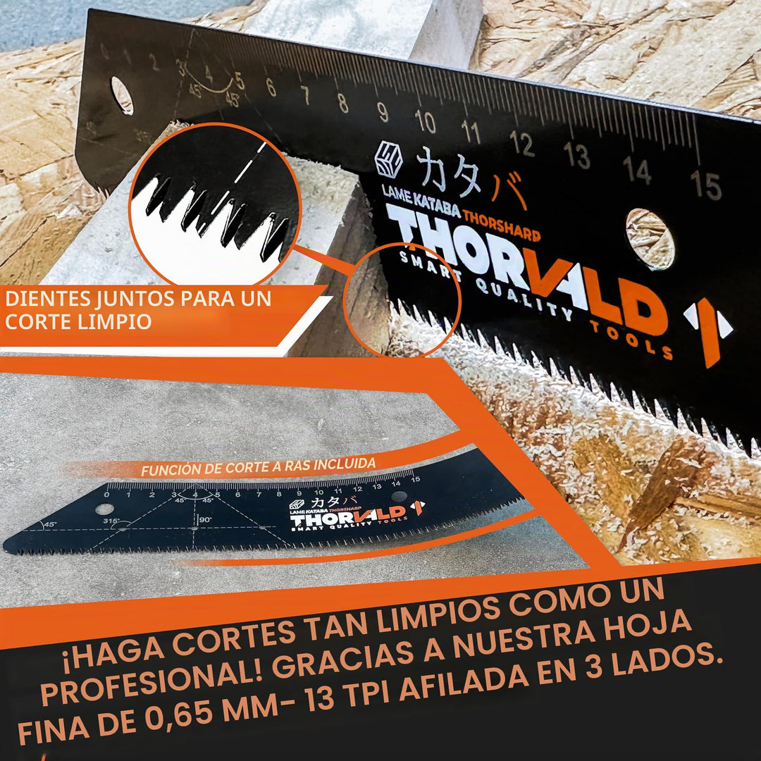 THORVALD Sierra Japonesa Plegable 23 cm - Alta Precisión - Incluye Marcador de Agujeros, Sierra Madera y PVC - Herramienta Profesional