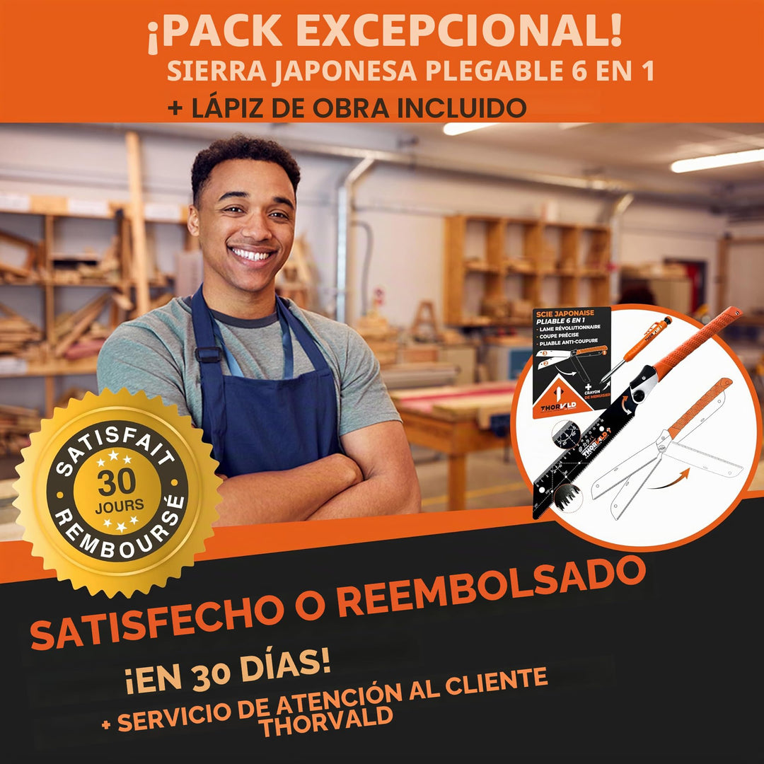 THORVALD Sierra Japonesa Plegable 23 cm - Alta Precisión - Incluye Marcador de Agujeros, Sierra Madera y PVC - Herramienta Profesional