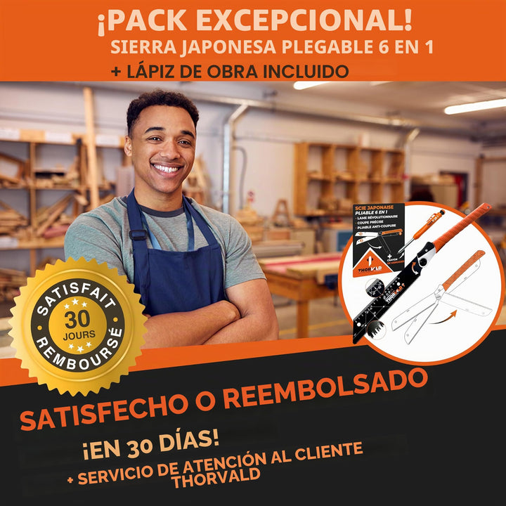 THORVALD Sierra Japonesa Plegable 23 cm - Alta Precisión - Incluye Marcador de Agujeros, Sierra Madera y PVC - Herramienta Profesional