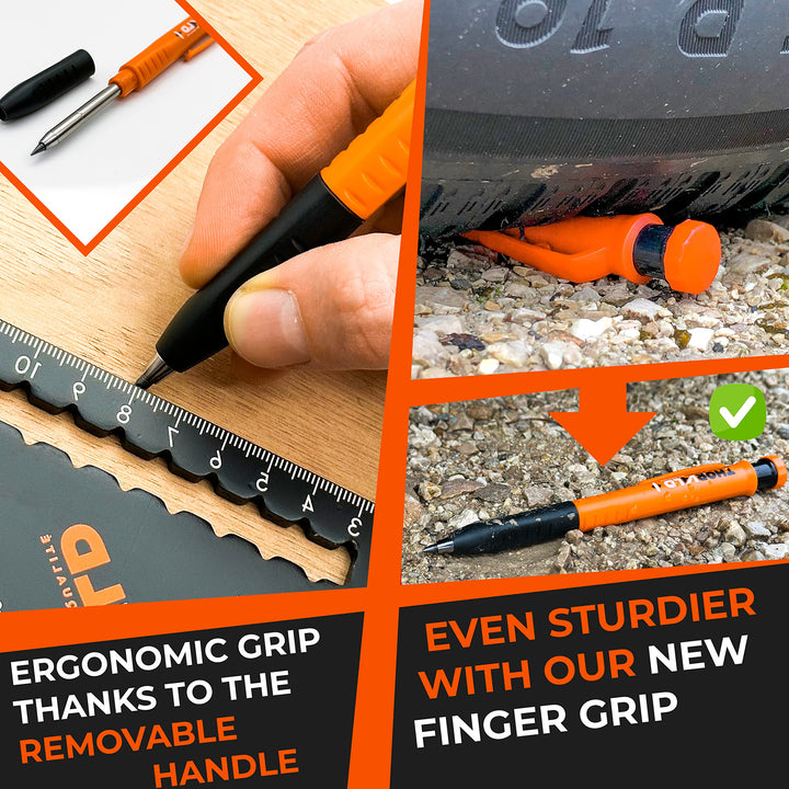 THORVALD 2 Pro Extensible Carpenters Pencil [+ 38 Leads + Lead Sharpener + Easy-Write Grip] For Carpenter Handyman DIY for Drawing Writing Tracing on Wood Metal Concrete Tile