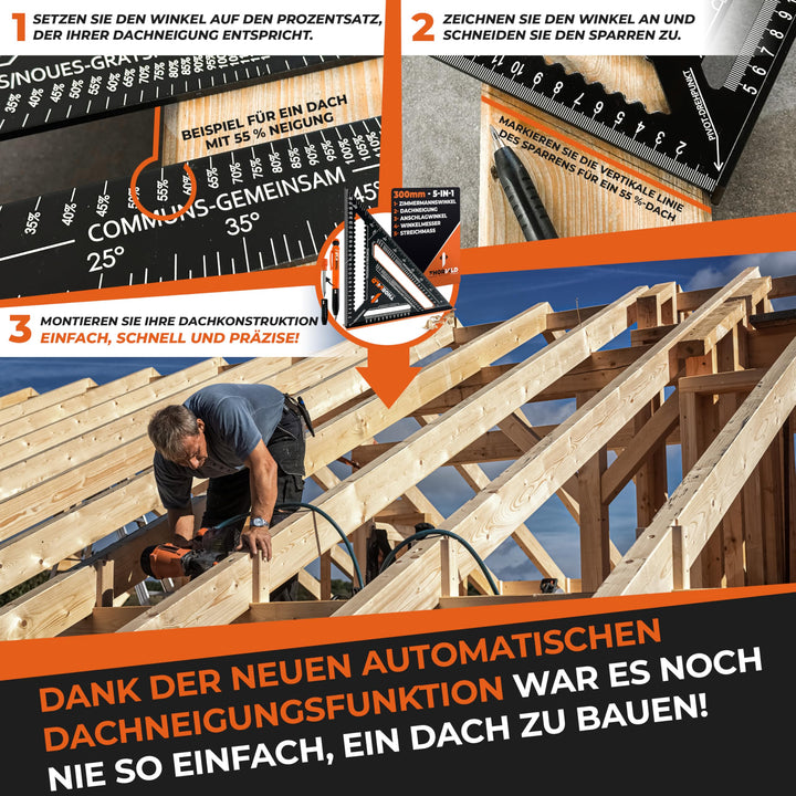 THORVALD Zimmermannswinkel 5-in-1 300 mm Winkelmesser Anschlagwinkel - Inkl. Tieflochmarker - Aluminiumwinkel zum präzisen Anreißen &amp; Zeichnen/Multifunktional Perfekt um Zeit zu sparen