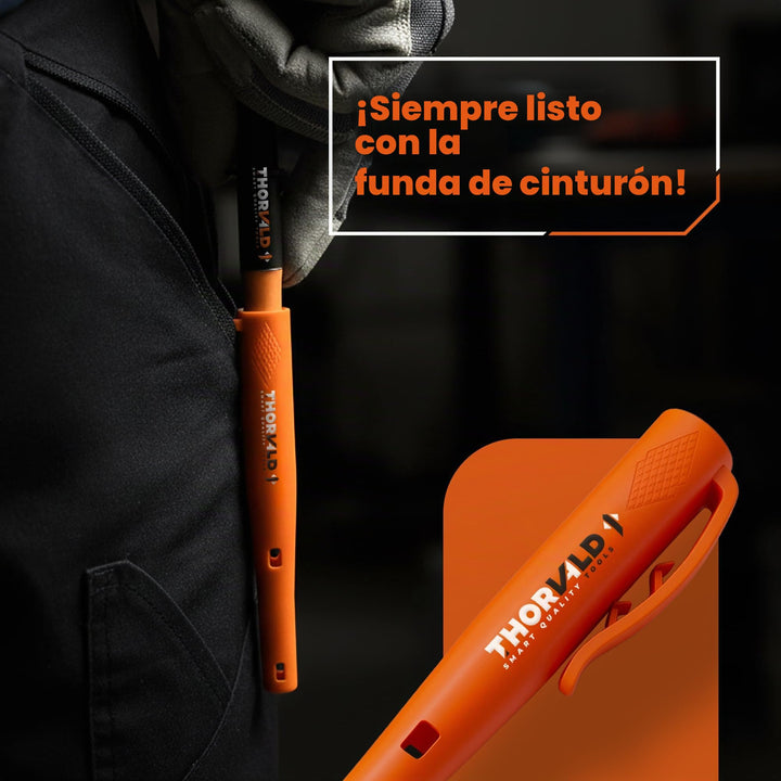 THORVALD Lápiz de carpintero robusto con funda, 7 minas y sacapuntas - Marcador de agujeros profundos para profesionales - Perfecto para construcción, madera, metal y hormigón