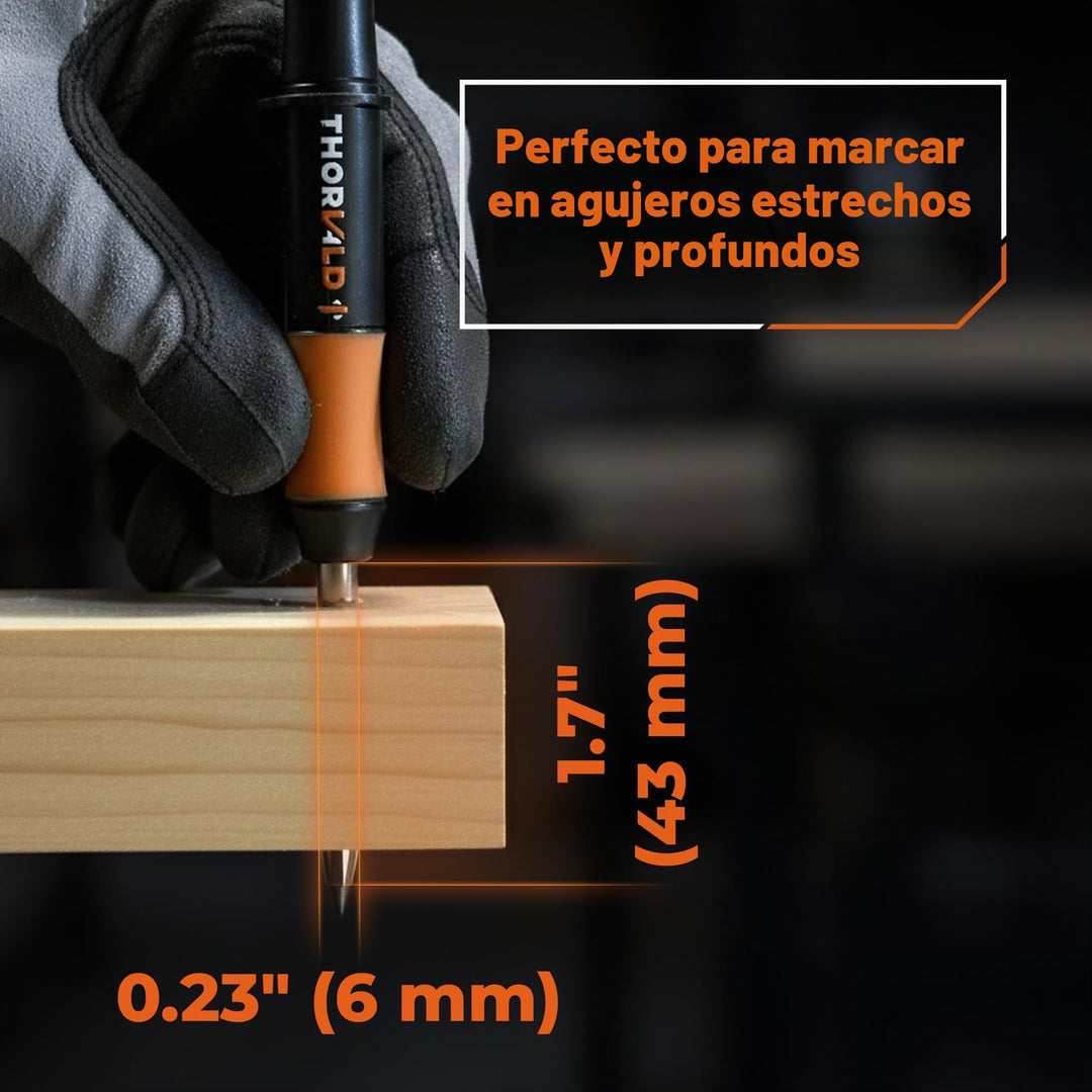 THORVALD Lápiz de carpintero robusto con funda, 7 minas y sacapuntas - Marcador de agujeros profundos para profesionales - Perfecto para construcción, madera, metal y hormigón