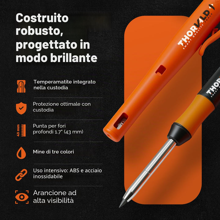 THORVALD Nuove Matite da Carpentiere con Fondina per Edilizia - Incl. 7 Mine + Temperino - Matite Meccaniche Solide con Punta Fine/Migliori Strumenti di Marcatura per Edilizia/Carpentieri/Scriber