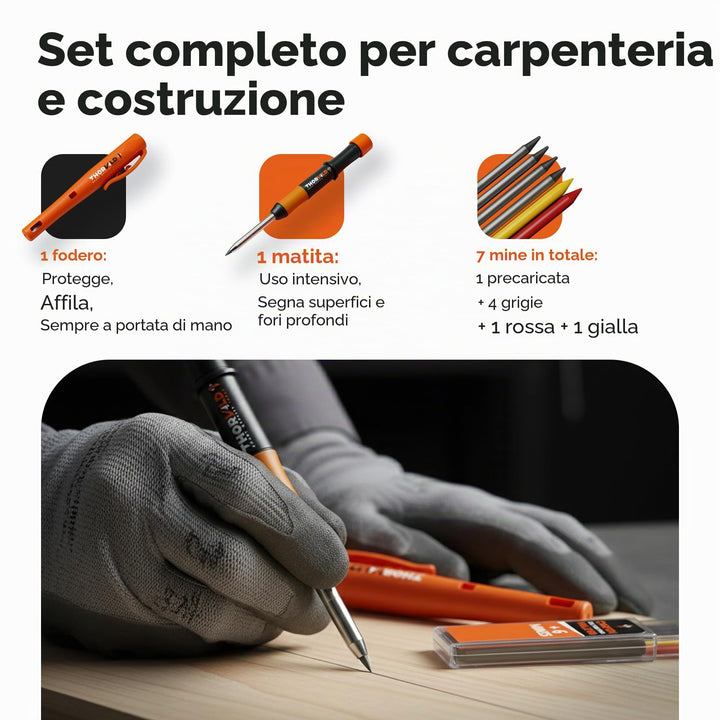 THORVALD Nuove Matite da Carpentiere con Fondina per Edilizia - Incl. 7 Mine + Temperino - Matite Meccaniche Solide con Punta Fine/Migliori Strumenti di Marcatura per Edilizia/Carpentieri/Scriber